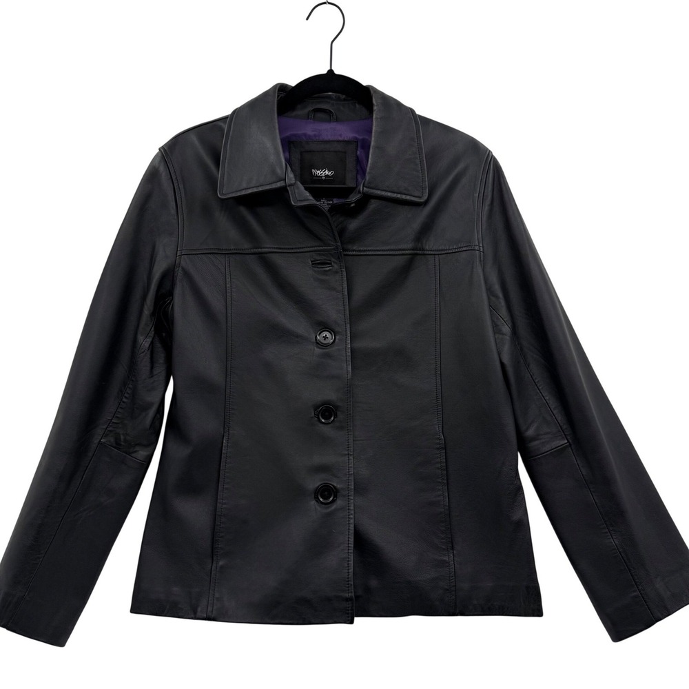 Y2K Vintage Mossimo Leather Jacket Small Black Button Front Modern‎ Basic